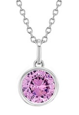 delightful silver round pink cubic zirconia birthstone necklace for teens